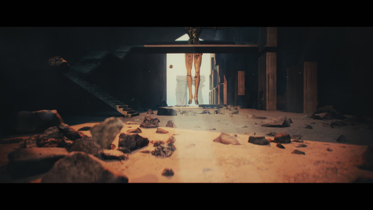 Floating Figure in a Desolate Landscape