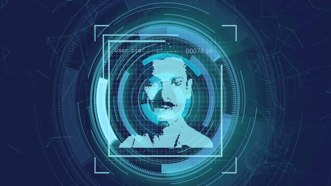 프로필 아이콘을 변경하고 파란색 배경에 회전하는 둥근 스캐너의 애니메이션