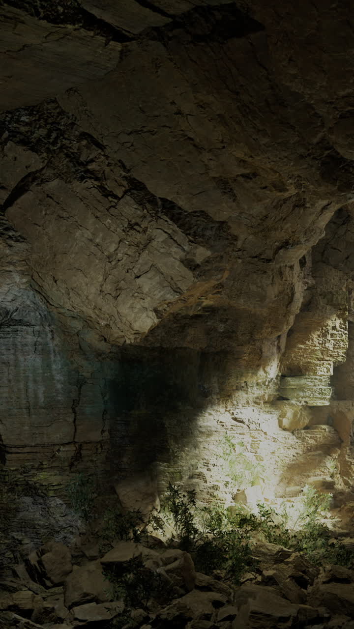 Grotta con pareti rocciose e luce soffusa durante il giorno