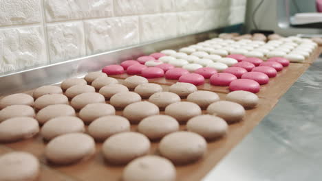 colorful macarons on baking sheet
