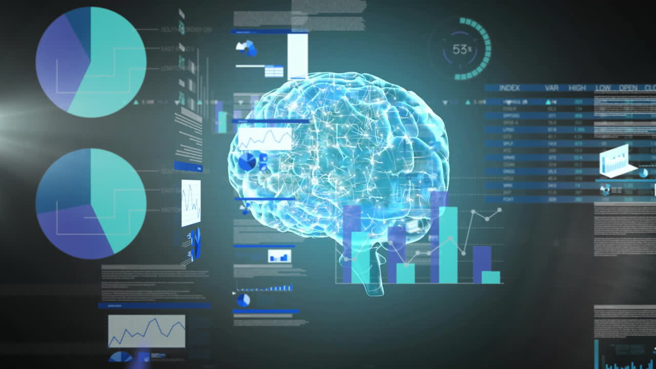 Animation of financial data processing over human brain