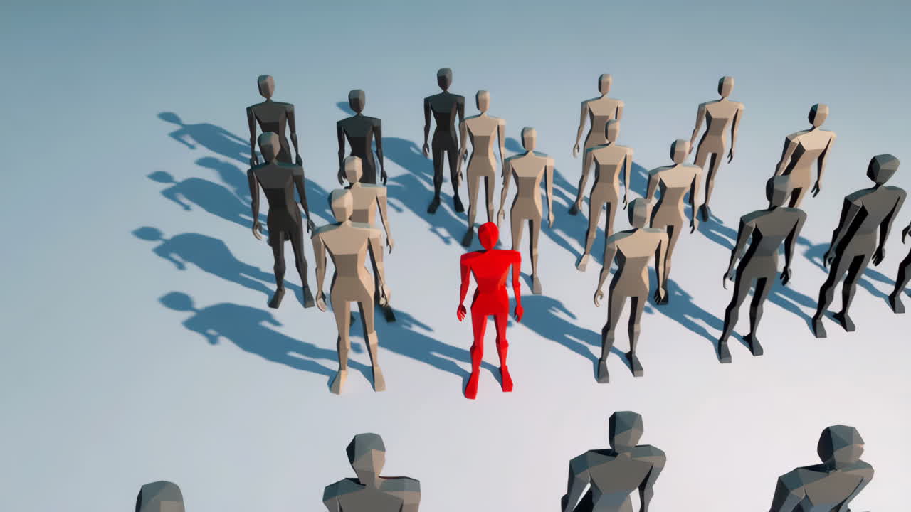 Red Figure Among Gray Figures