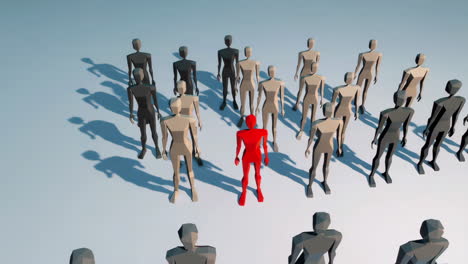 red figure among gray figures