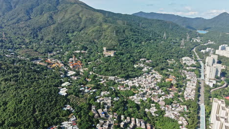 village and western monastery on tsuen wan mountainside, hong kong