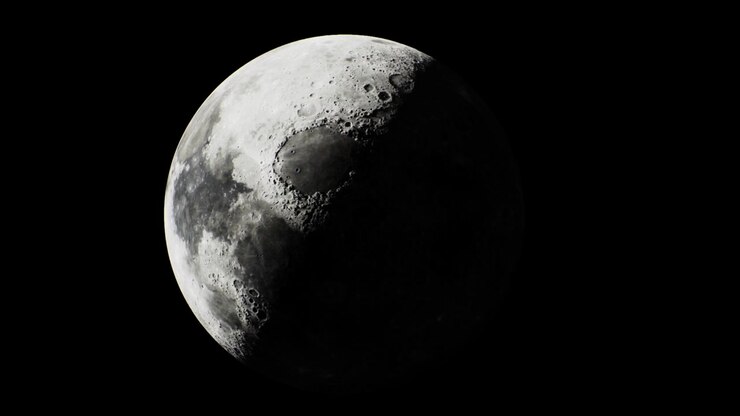 A lua cintila no céu noturno revelando sua beleza craterada e mística