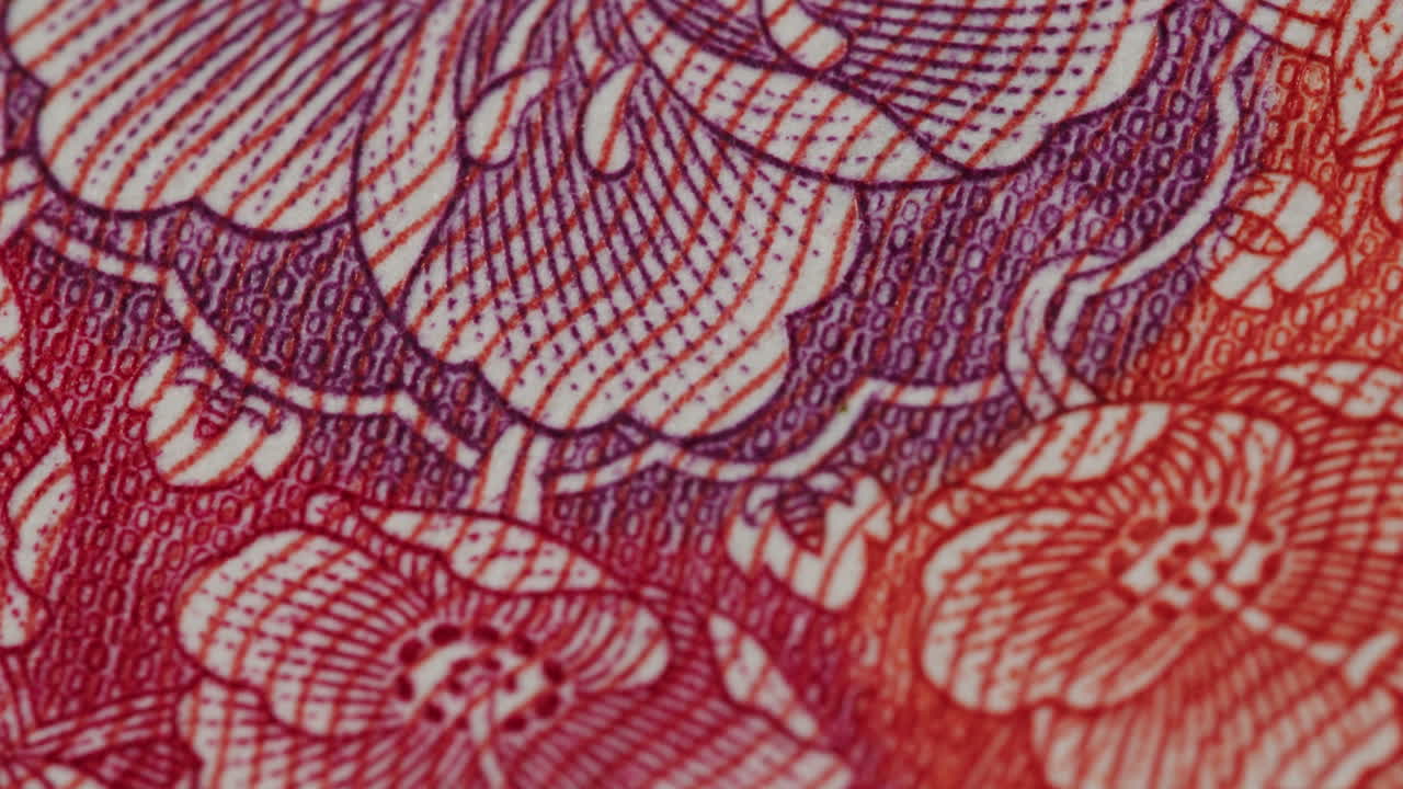 Close-up of security features on a banknote