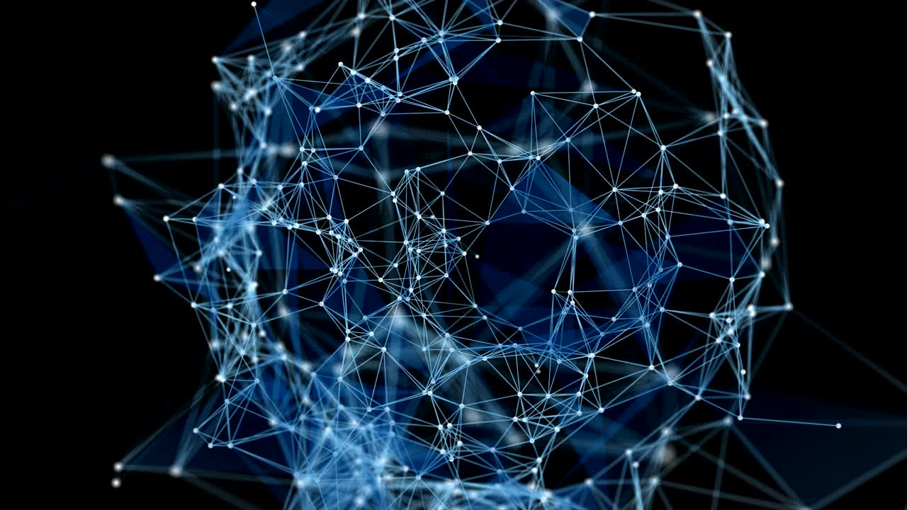 Futuristic plexus animation with glowing triangles in slow motion, 4096x2304 loop 4K