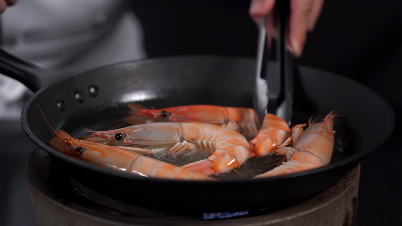 Cooking Prawns in a Frying Pan