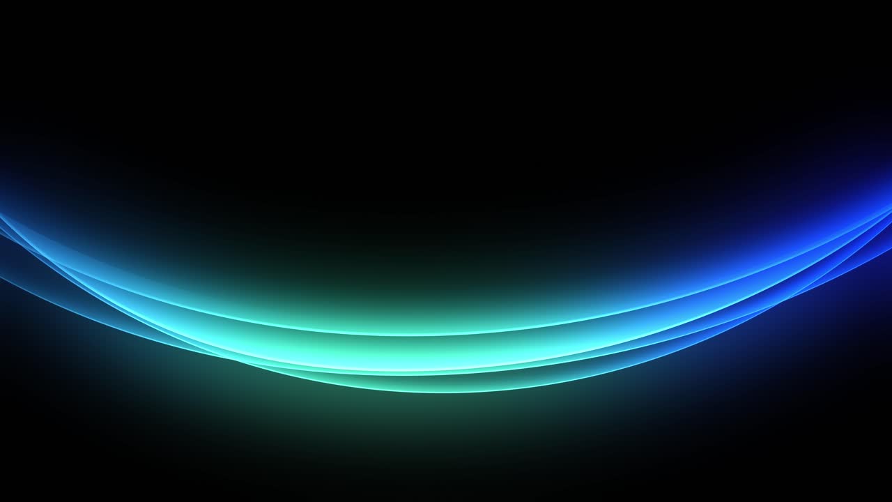 Sfondo astratto con curve luminose nelle tonalità del blu e del verde, adatto per temi tecnologici o aziendali. Sfondo scuro con linee luminose e fluide.