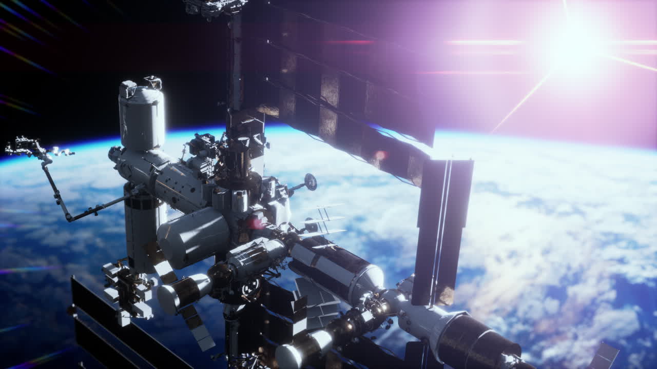 International Space Station ISS floating in orbit above planet earth