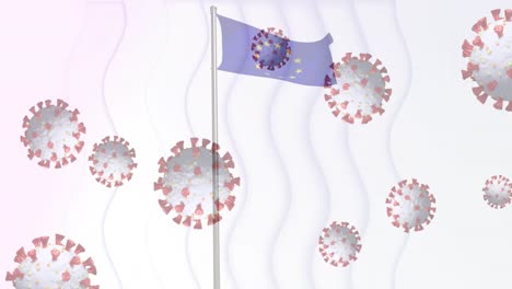 Animation-Von-Viruszellen-über-Der-Flagge-Der-Europäischen-Union