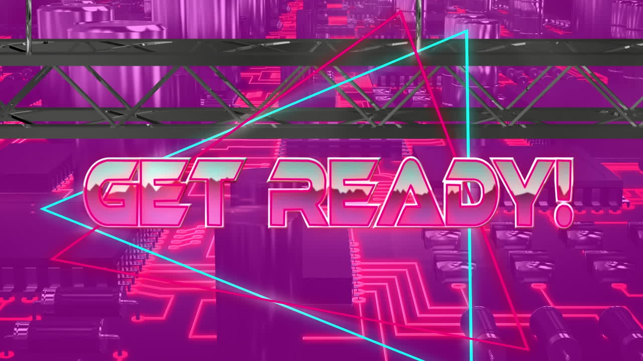 기하학적 모양과 프로세서 코어 위에 준비된 텍스트의 애니메이션