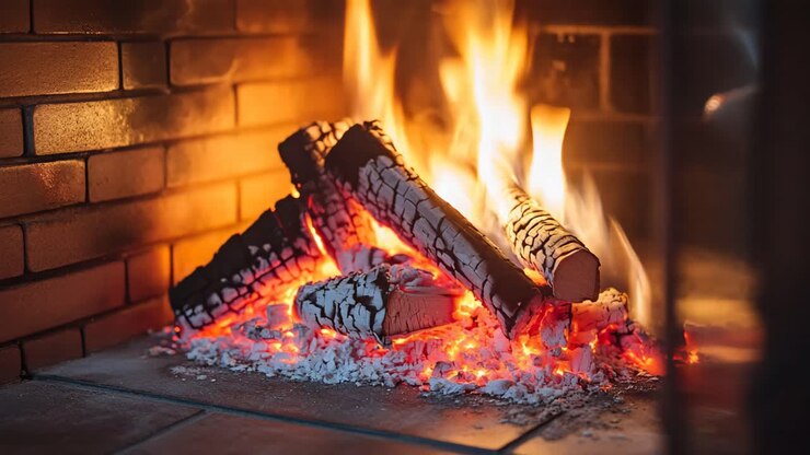 Cozy Fireplace with Burning Wood