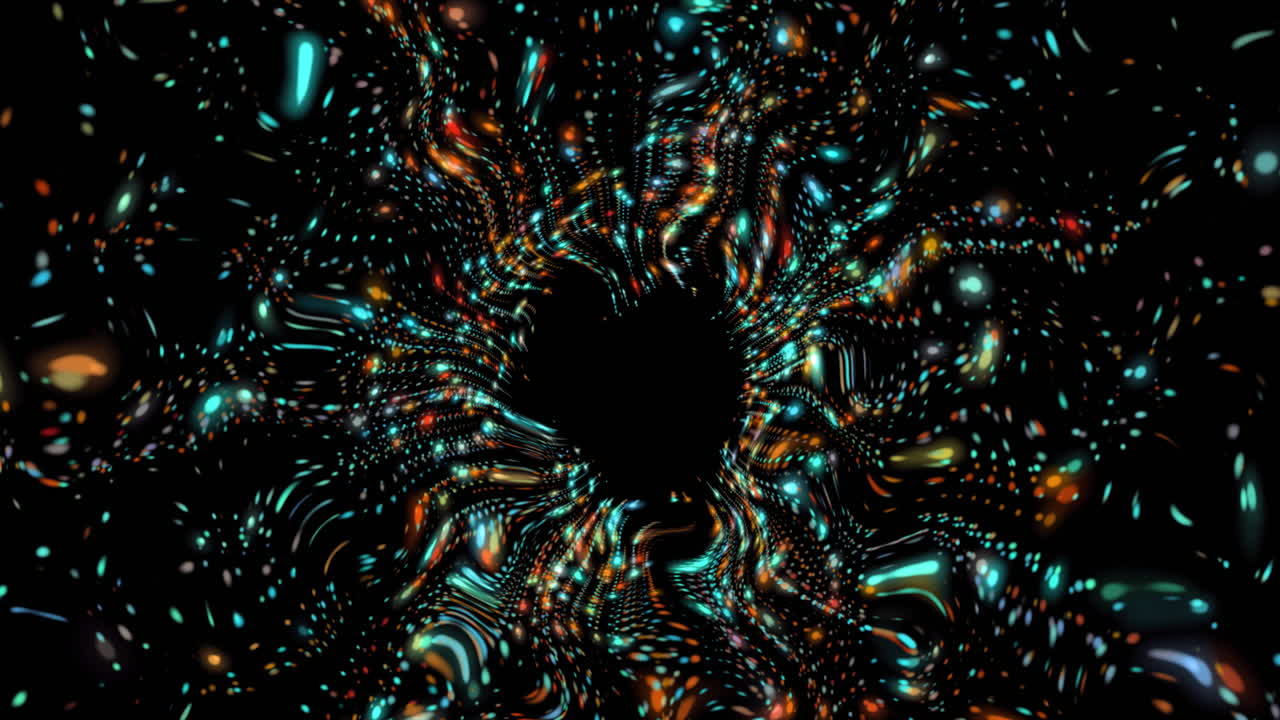 animación de puntos que forman un patrón de onda dinámica contra un fondo negro