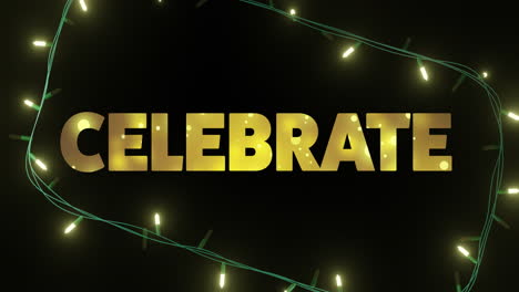 animación de texto de celebración y luces de hadas en fondo negro