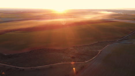 sonnenaufgang über landwirtschaftlichen feldern