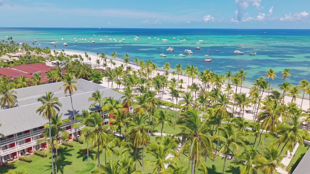 Luxury resort on Bávaro Beach, Punta Cana, Dominican Republic. Aerial forward