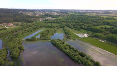 4K-Luftaufnahme-Des-Lagunensystems-Von-Pateira-De-Frossos-In-Albergaria-a-velha,-Drohne-Dreht-Sich-Nach-Links-Und-Zeigt-Eine-Große-Auswahl-An-Lagunen-Und-Vegetation,-60-Bilder-Pro-Sekunde