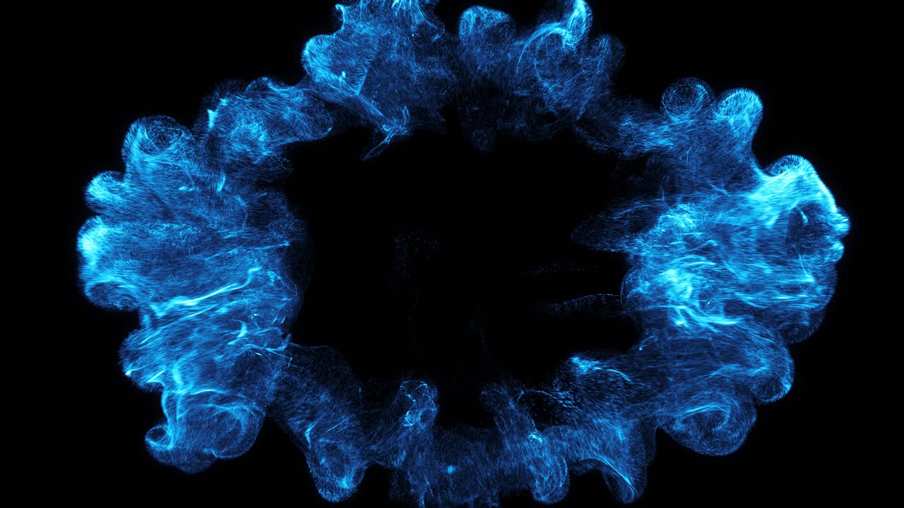 Explosão de Energia Azul Luminosa com Partículas em Fundo Preto