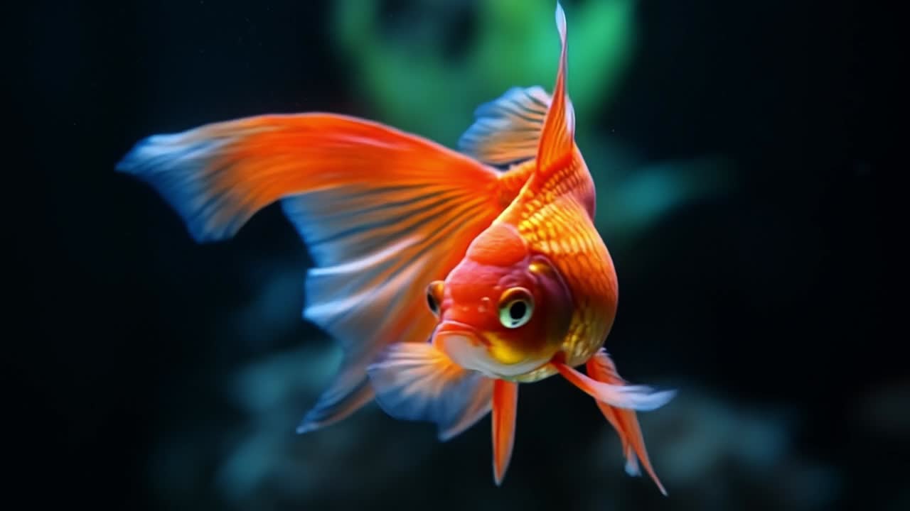 Goldfish in an aquarium. A vibrant goldfish glides in a serene aquarium, showcasing its striking orange and red hues.
