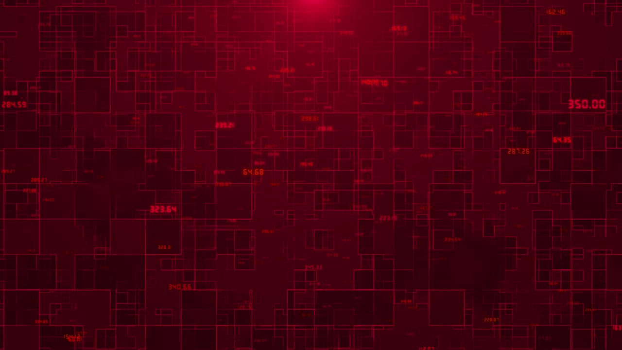 Glowing red coding plexus featuring digital data blocks forms complex grid pattern for enhances