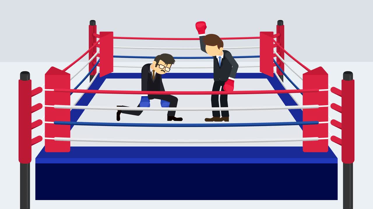 la batalla del hombre de negocios en guantes de boxeo. concepto de competencia de negocios. ilustración de bucle en estilo plano.