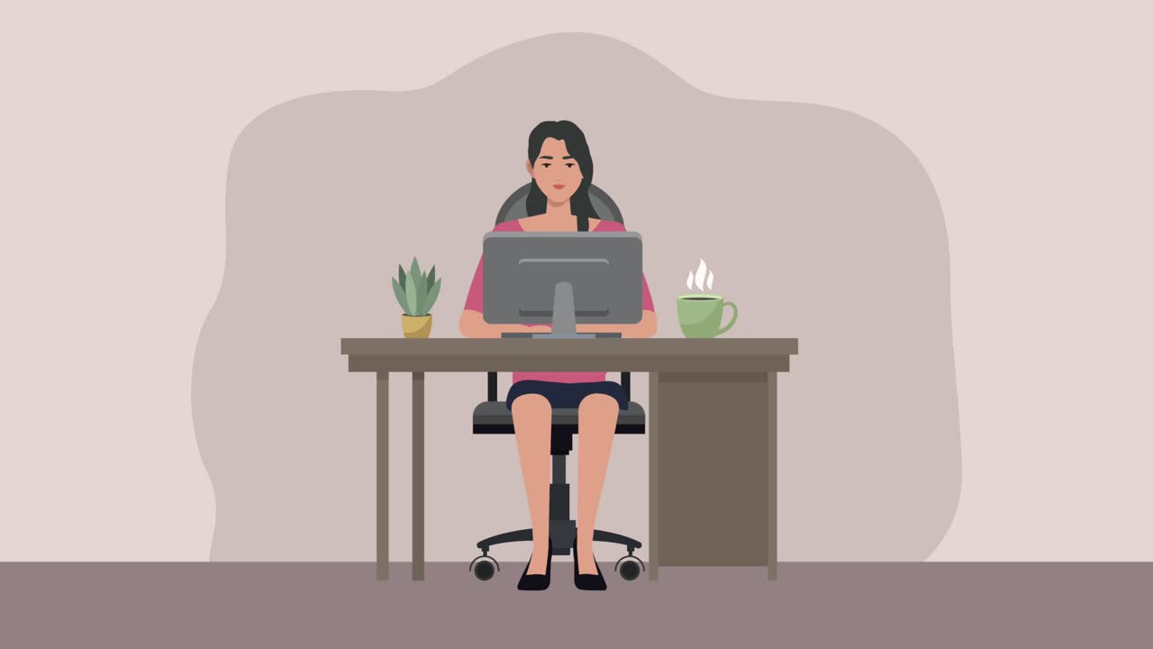 elegant businesswoman working in desktop office scene