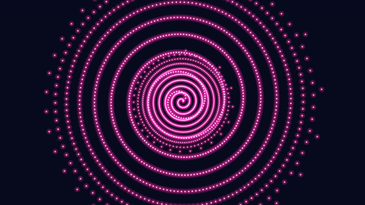 Dynamic pink dot swirl on black mesmerizing circular pattern in motion