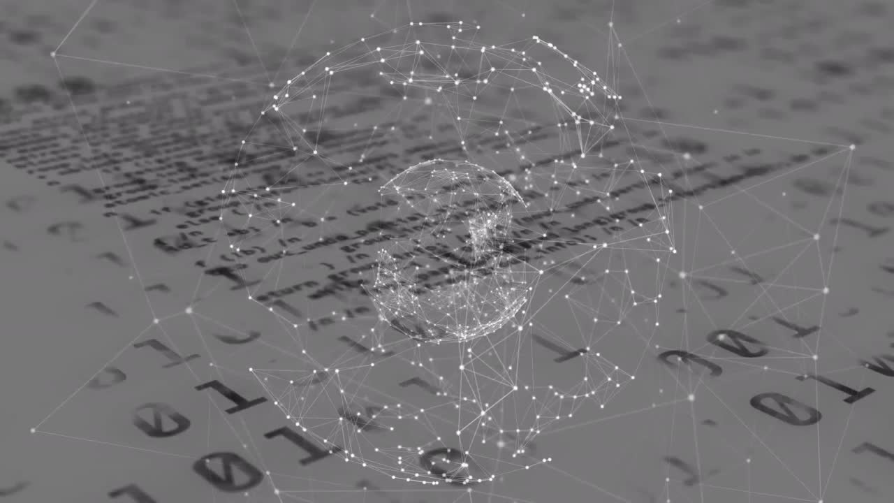 animación de la red global de conexiones que rotan sobre codificación binaria y procesamiento de datos
