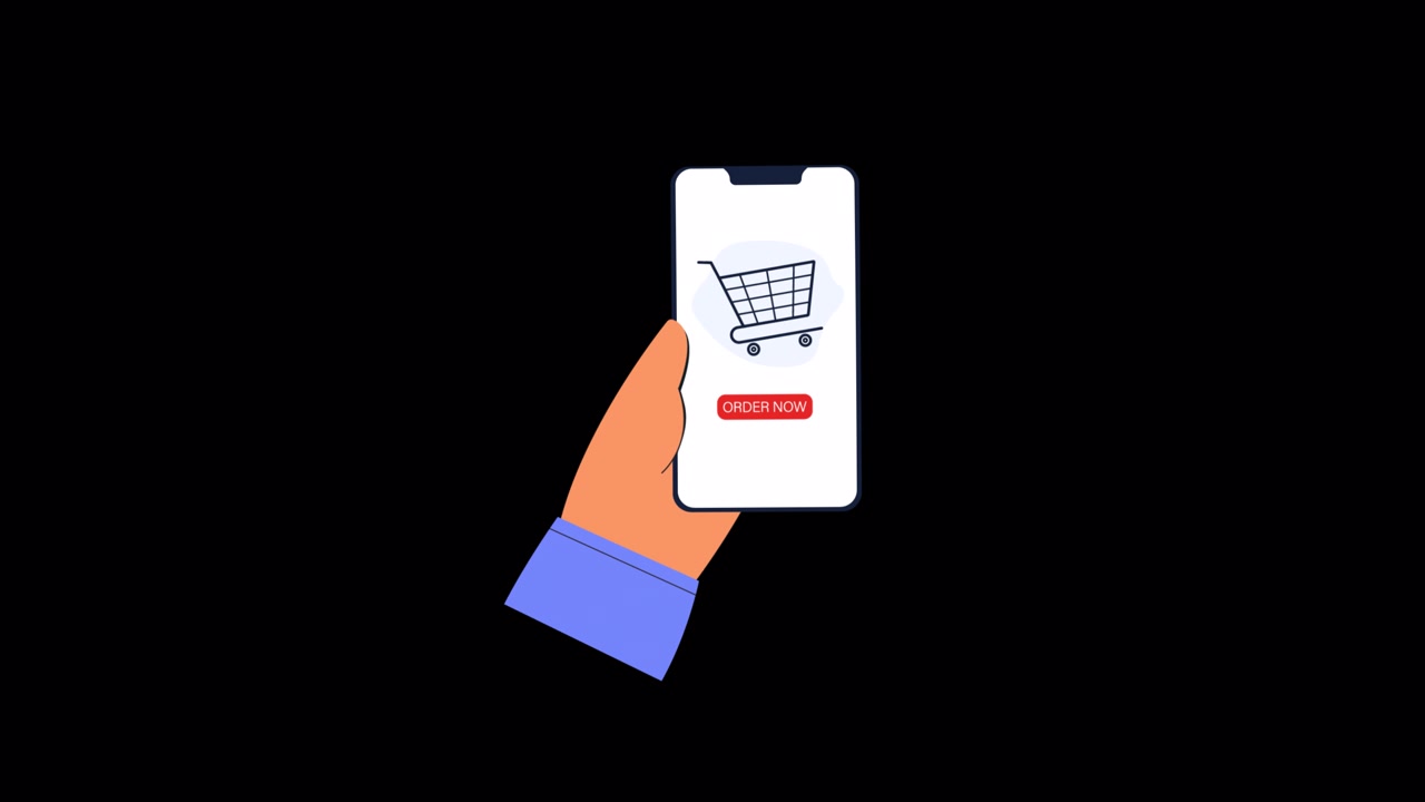 Mano che tiene uno Smartphone con Interfaccia di Carrello della Spesa Online