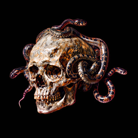 skull with snakes animation isolated asset, transparent 4k video, alpha channel, prores 4444