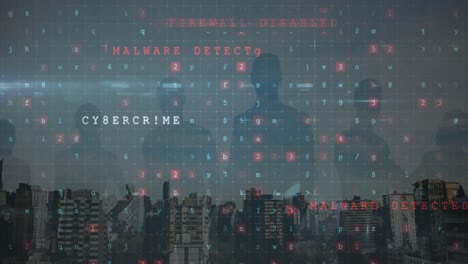 Animation-of-cyber-crime-text-over-cityscape