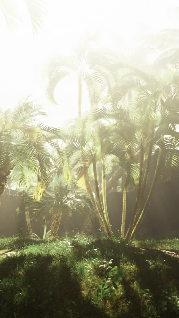 Lush greenery and sunlight highlight a tropical landscape in the afternoon