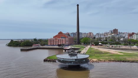 aerial view of a power plant and cityscape in buenos aires, argentina