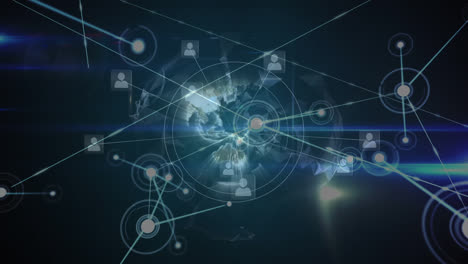 Animation-of-globe,-computer-circuit-board-and-network-of-connections