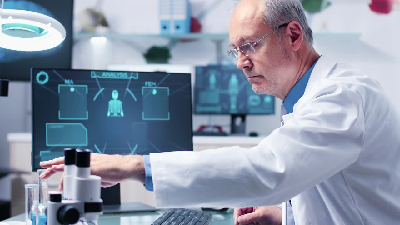 Doctor analyzing medical data in lab