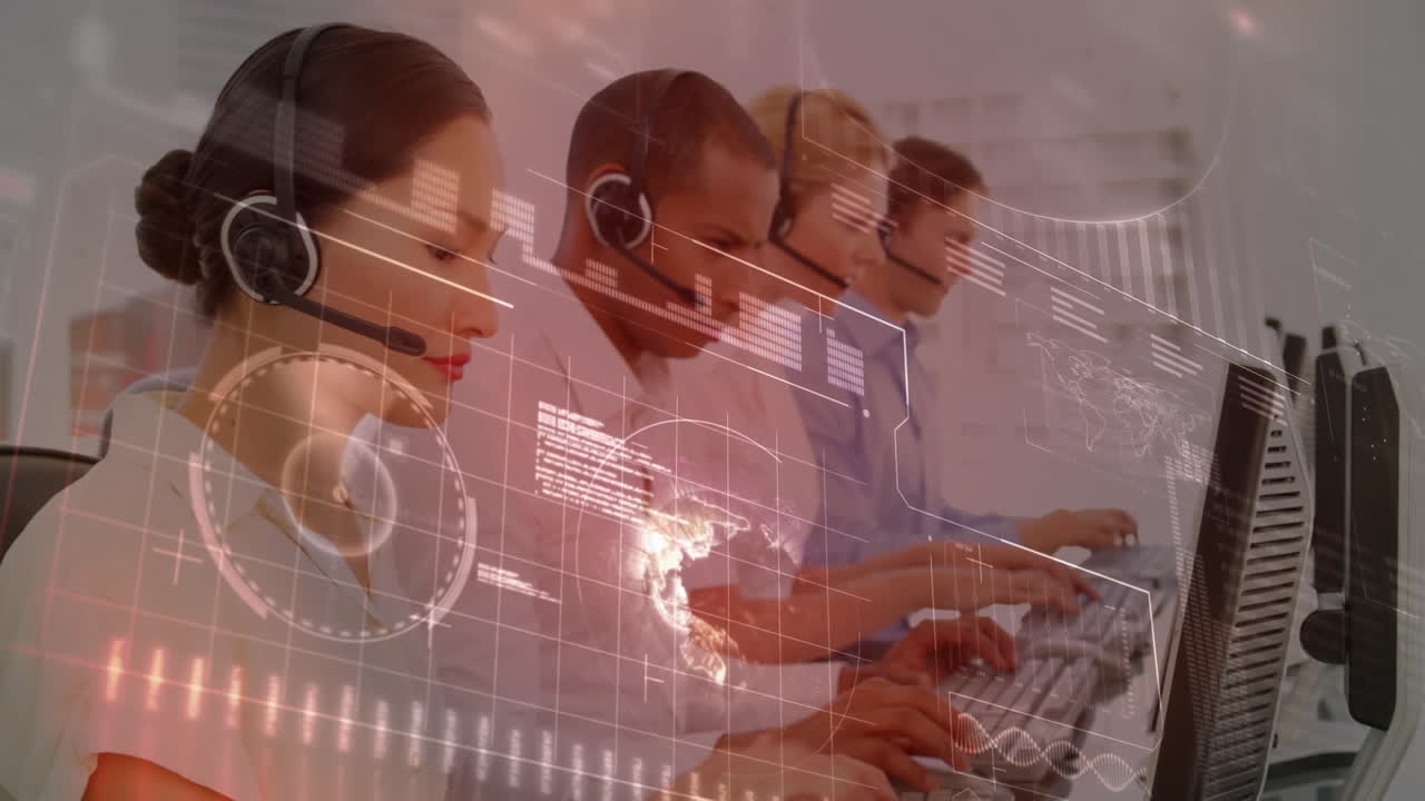 사무실에서 일하는 사업가들에 대한 금융 데이터 처리 활성화