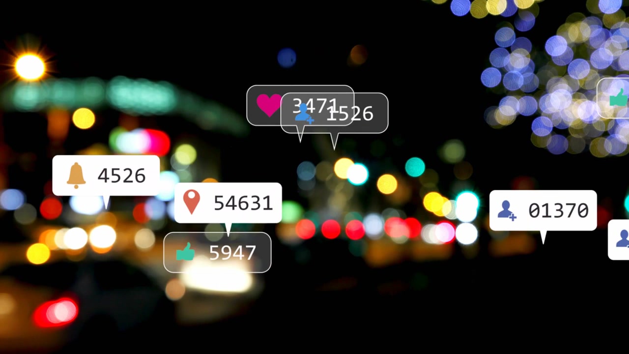 Floating alert badges emerging from right and bottom, clustering upward then fading, showing counts