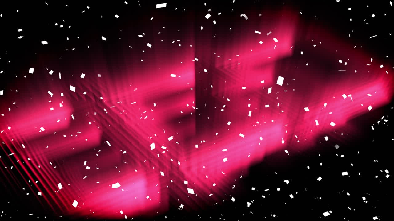 분홍색 네온 패턴 위에 떨어지는 콘페티의 애니메이션