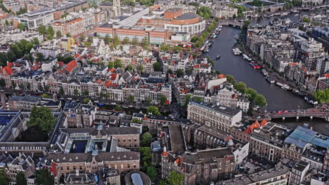 amsterdam netherlands aerial v33 high angle birds eye view drone fly across de wallen and nieuwmarkt en lastage neighborhoods capturing beautiful cultural rich cityscape - august 2021