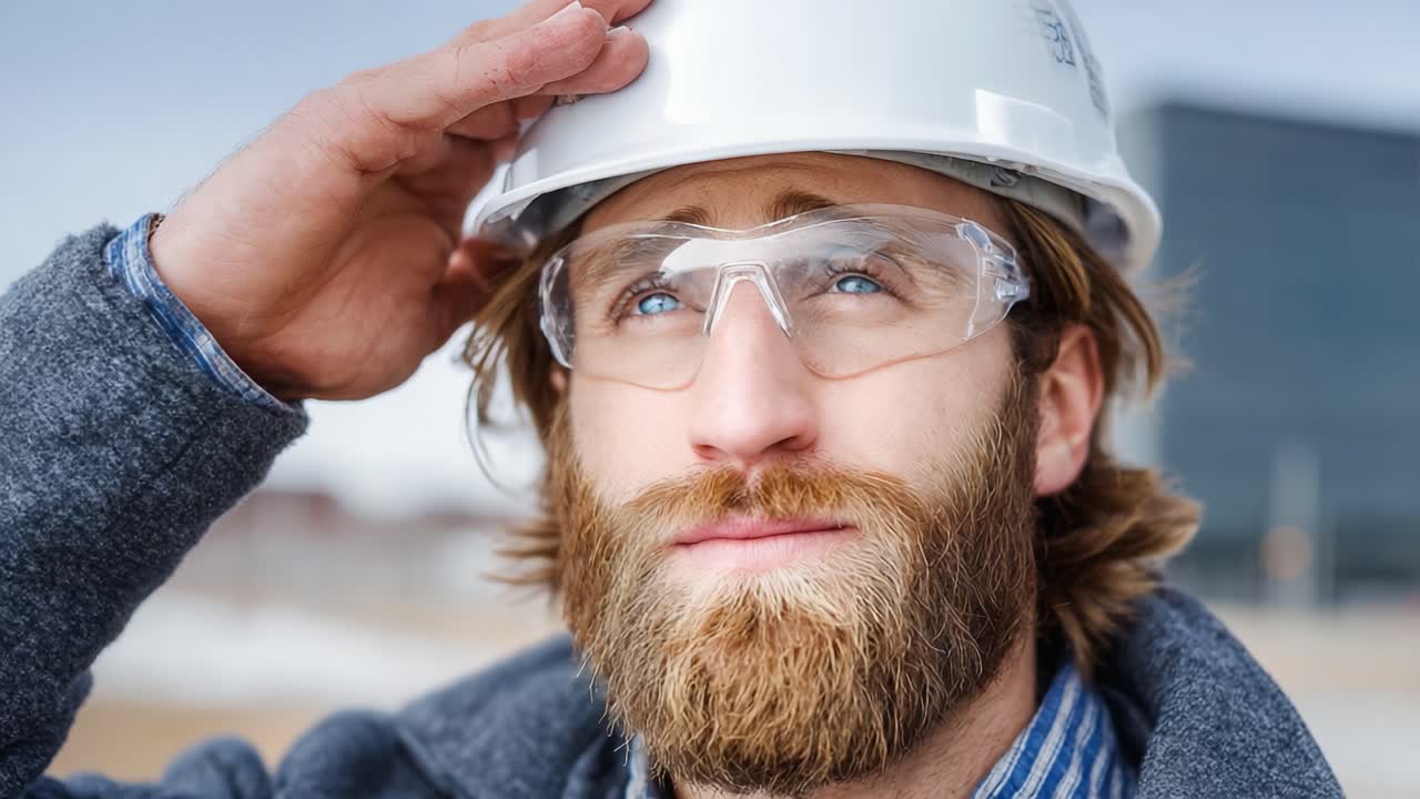 A Construction Worker in Safety Gear Saluting and Gazing into the Distance, Reflecting a Moment of Focus Amidst a Job Site