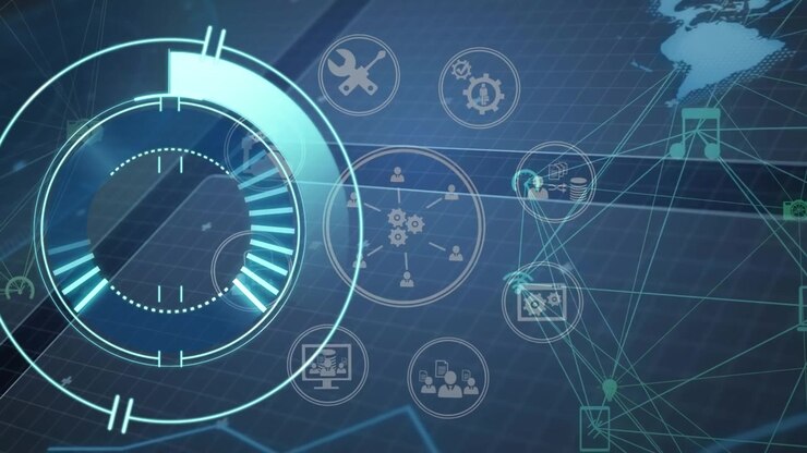Animation of scope scanning and data processing over blue background