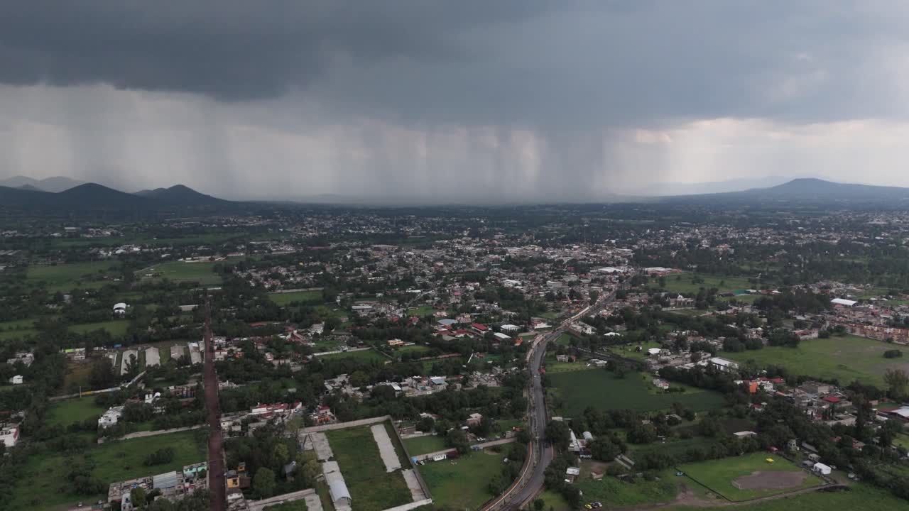 Storm falling in Teotihuacan Valley, drone shots