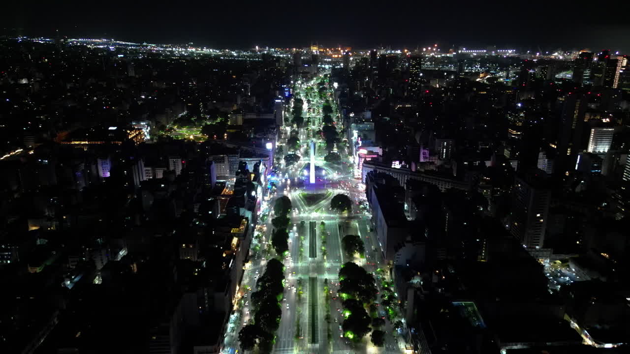 Aerial View of Illuminated City Avenue and Traffic at Night