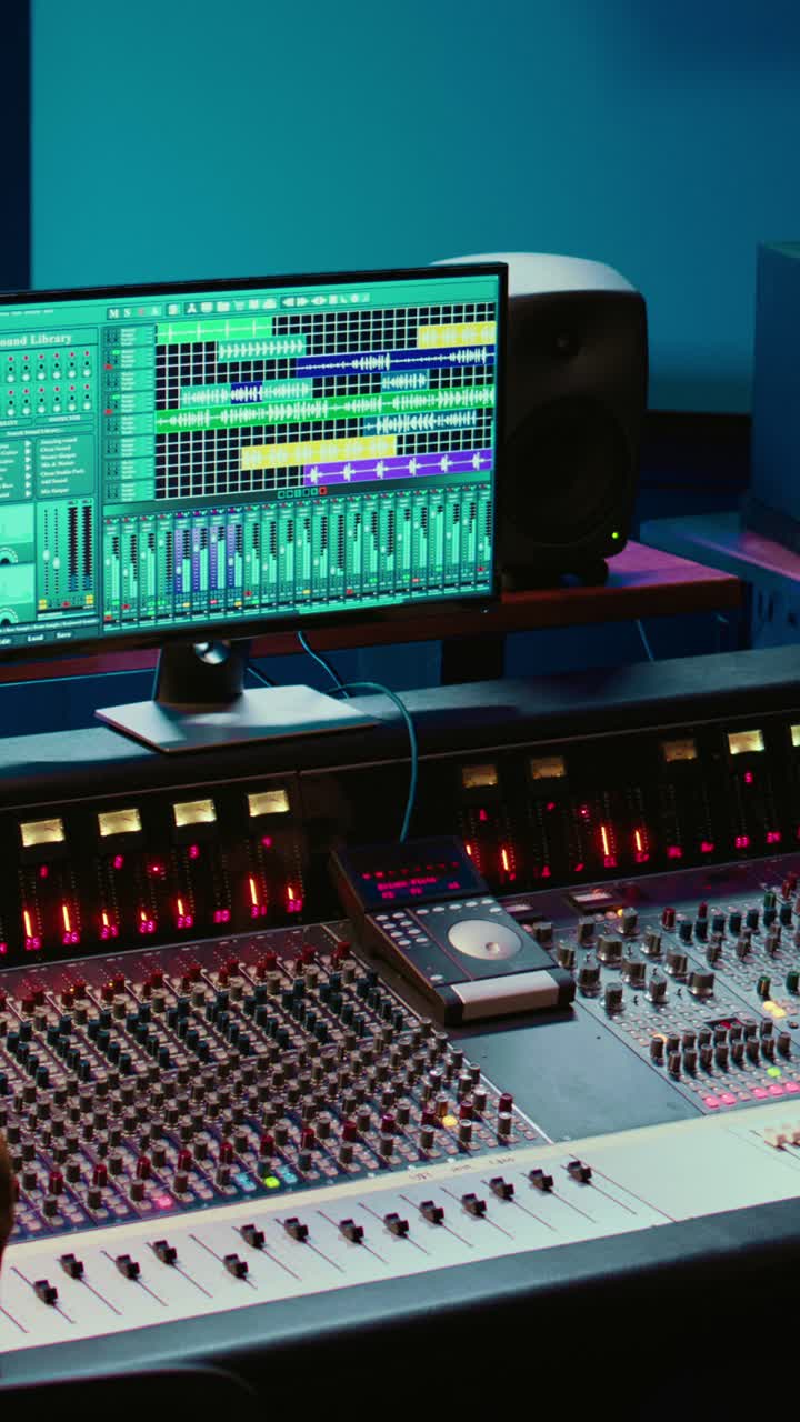 Due uomini che collaborano alla produzione musicale in uno studio di registrazione professionale