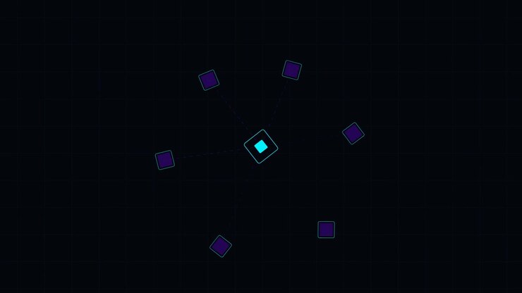 Abstract Digital Network Animation with Pulsing Central Node