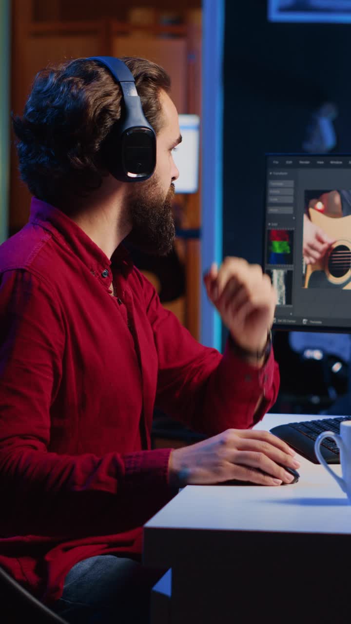 Vertical video Videographer using editing software to assemble footage into cohesive final result