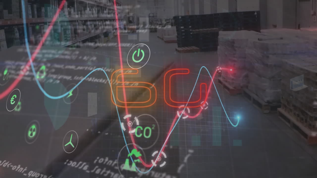 6g 텍스트 및 그래프의 애니메이션 및 화물 창고에 대한 데이터 처리