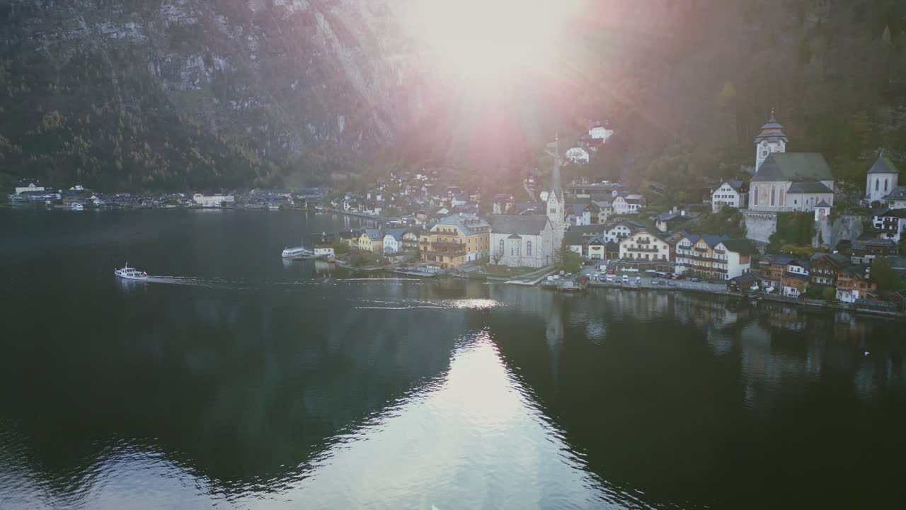 Scenic view of Hallstatt with lake and mountains