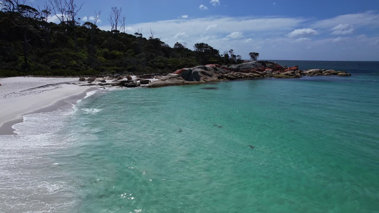 Foamy Ocean Waves Splashing At Jeanneret Beach In Tasmania, Australia - Drone Shot